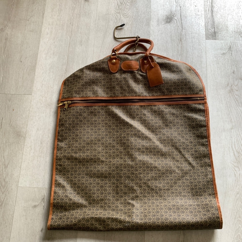 Vtg WBC Monogram Garment Bag Travel Suit Cover Luggage Brown Jacquard